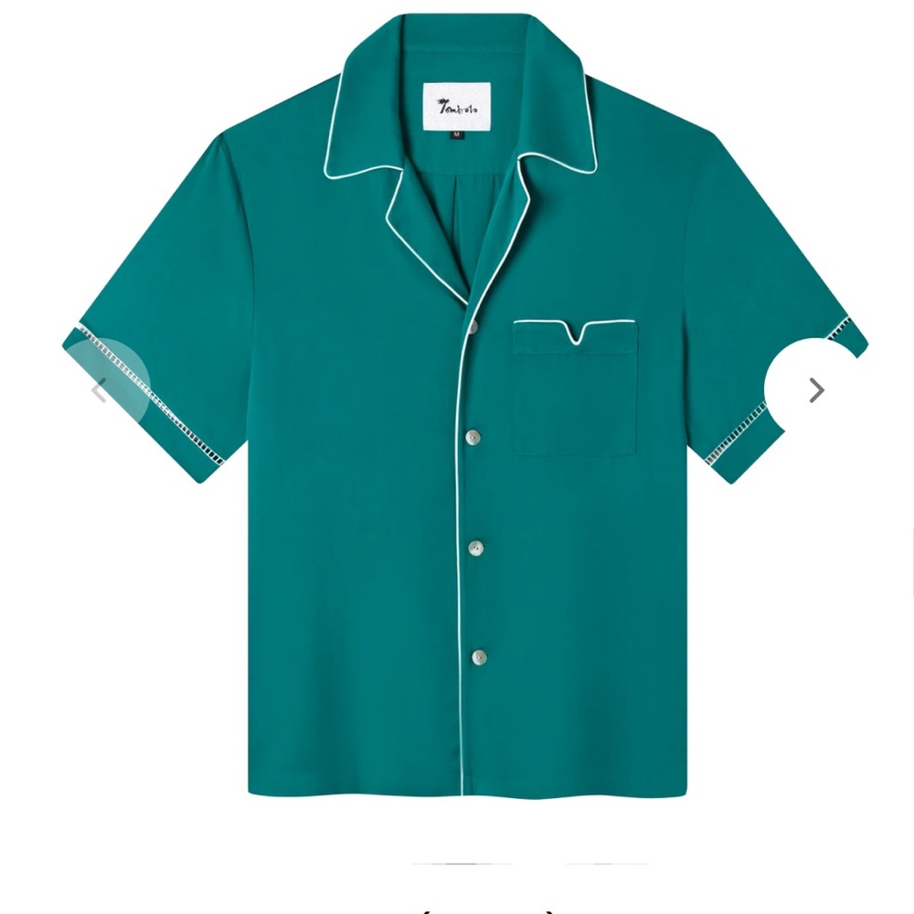 Tombolo Teal Cabrisa Button Down Shirt with White Trim - Picture 5 of 5